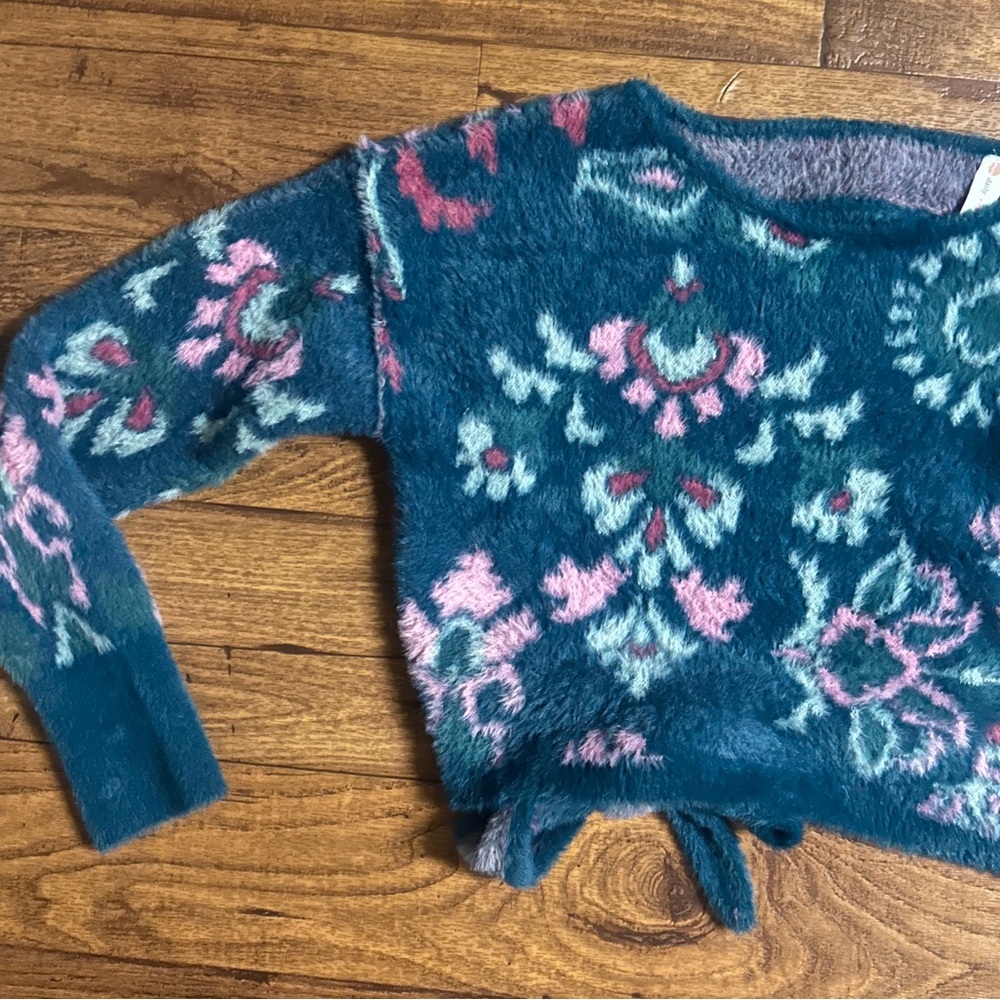 Anthropologie (Daily Practice) ~ Small ~ Blue/Pink Floral ~ Fleece Crop Sweater - Picture 9 of 16